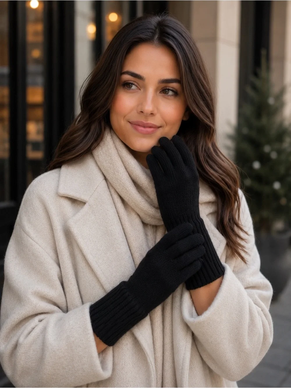 Nordstrom 100% Cashmere Knit Touchscreen Tech Gloves Black One Size NWOT